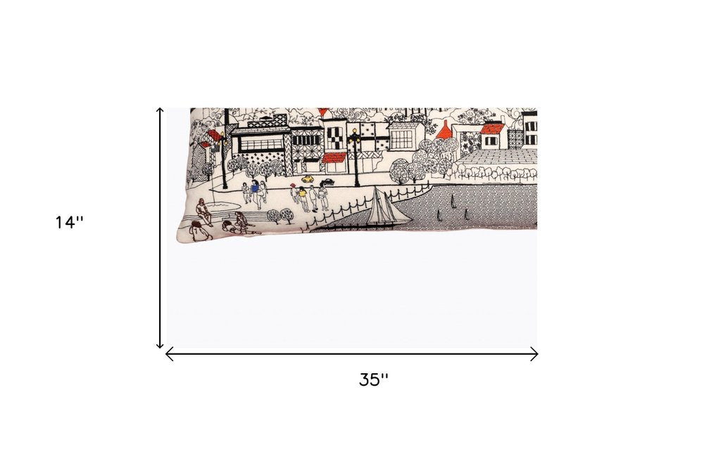 14" X 35" Cream Annapolis Daylight Skyline Lumbar Decorative Pillow