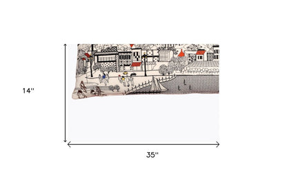 14" X 35" Cream Annapolis Daylight Skyline Lumbar Decorative Pillow