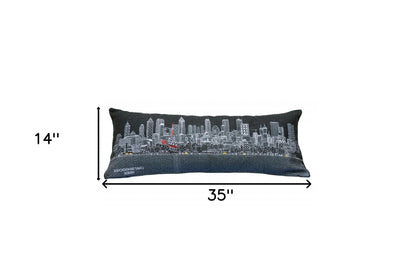 35" Black Atlanta Nighttime Skyline Lumbar Decorative Pillow