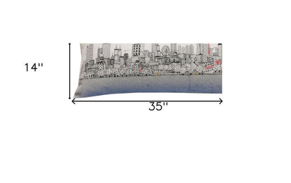 14" X 35" Cream Atlanta Daytime Skyline Lumbar Decorative Pillow