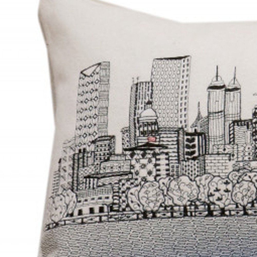 14" X 35" Cream Atlanta Daytime Skyline Lumbar Decorative Pillow