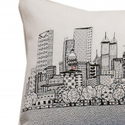 14" X 35" Cream Atlanta Daytime Skyline Lumbar Decorative Pillow