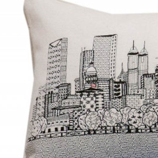 14" X 35" Cream Atlanta Daytime Skyline Lumbar Decorative Pillow