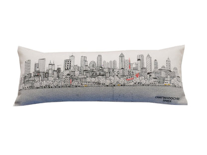 14" X 35" Cream Atlanta Daytime Skyline Lumbar Decorative Pillow