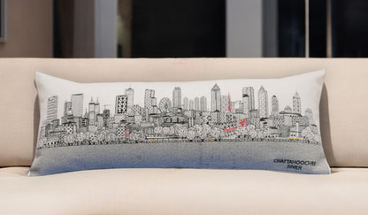 35" White Atlanta Daylight Skyline Lumbar Decorative Pillow