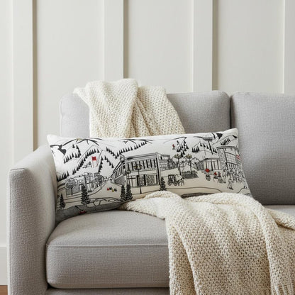 14" X 35" Cream Aspen Daylight Skyline Lumbar Decorative Pillow