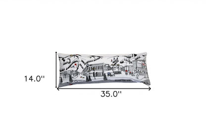 14" X 35" Cream Aspen Daylight Skyline Lumbar Decorative Pillow