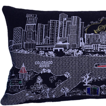 14" X 35" Dark Gray And White Austin Nighttime Skyline Lumbar Decorative Pillow