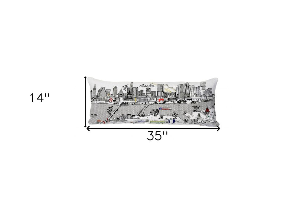 14" X 35" Cream Austin Daylight Skyline Lumbar Decorative Pillow