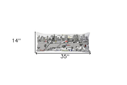 14" X 35" Cream Austin Daylight Skyline Lumbar Decorative Pillow