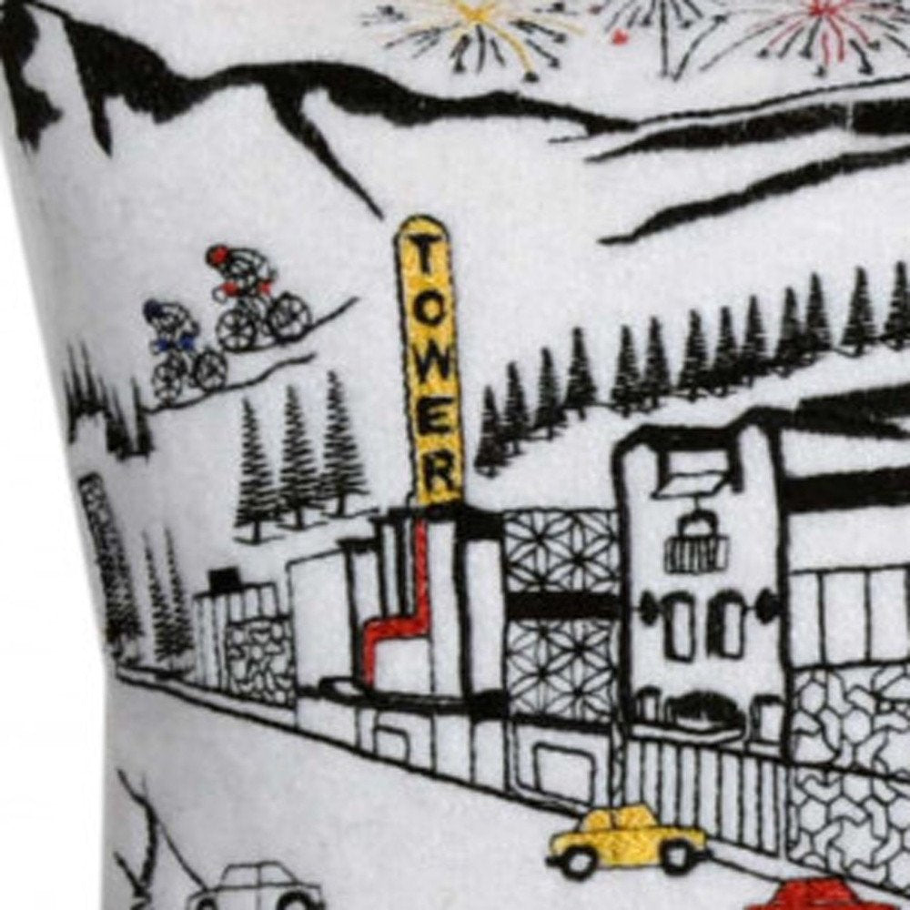 14" X 35" Cream Lumbar Bend Hometown Pride Wool Throw Pillow with Embroidery