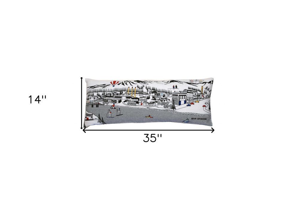 14" X 35" Cream Lumbar Bend Hometown Pride Wool Throw Pillow with Embroidery
