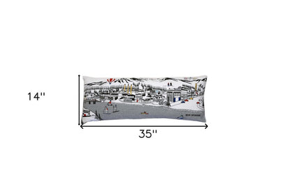 14" X 35" Cream Lumbar Bend Hometown Pride Wool Throw Pillow with Embroidery