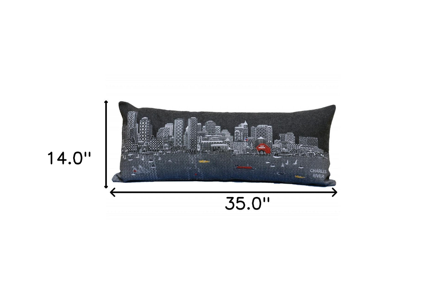 35" Black Boston Nighttime Skyline Lumbar Decorative Pillow