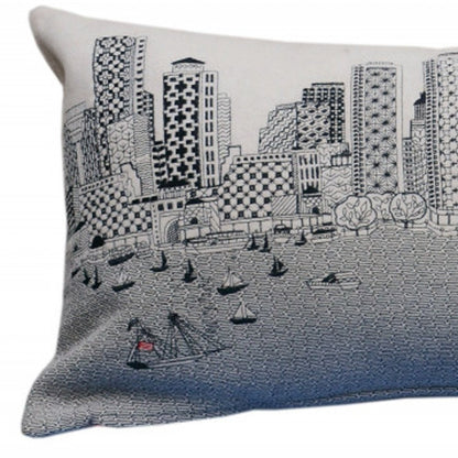 14" X 35" Cream Boston Daylight Skyline Lumbar Decorative Pillow