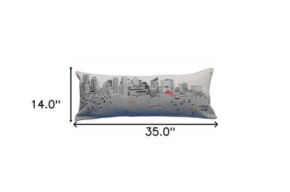 14" X 35" Cream Boston Daylight Skyline Lumbar Decorative Pillow
