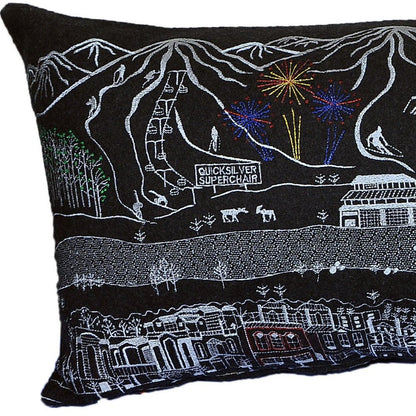 14" X 35" Dark Gray And White Breckenridge Nighttime Skyline Lumbar Decorative Pillow