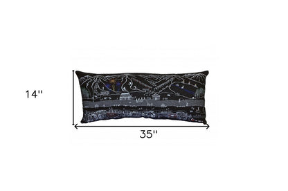 14" X 35" Dark Gray And White Breckenridge Nighttime Skyline Lumbar Decorative Pillow