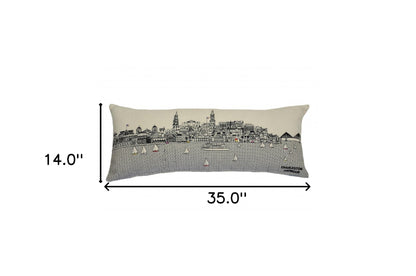 35" White Charleston Daylight Skyline Lumbar Decorative Pillow