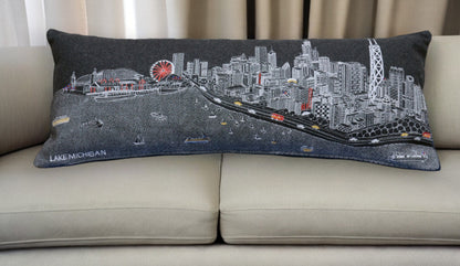 35" Black Chicago Nighttime Skyline Lumbar Decorative Pillow