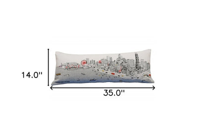 14" X 35" Cream Chicago Daylight Skyline Lumbar Decorative Pillow