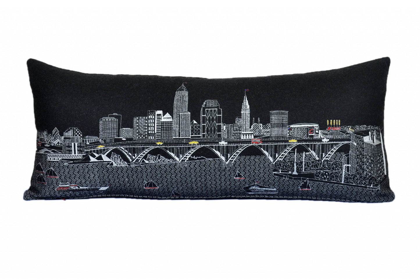 35" Black Cleveland Nighttime Skyline Lumbar Decorative Pillow