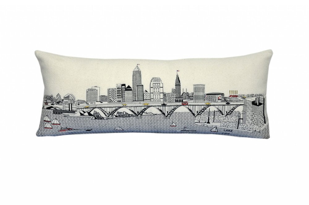 14" X 35" Cream Cleveland Daylight Skyline Lumbar Decorative Pillow