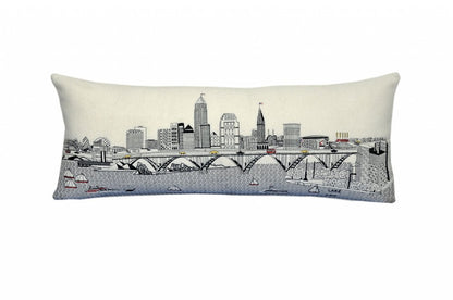 14" X 35" Cream Cleveland Daylight Skyline Lumbar Decorative Pillow