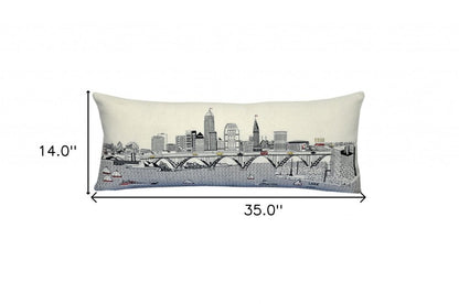 14" X 35" Cream Cleveland Daylight Skyline Lumbar Decorative Pillow