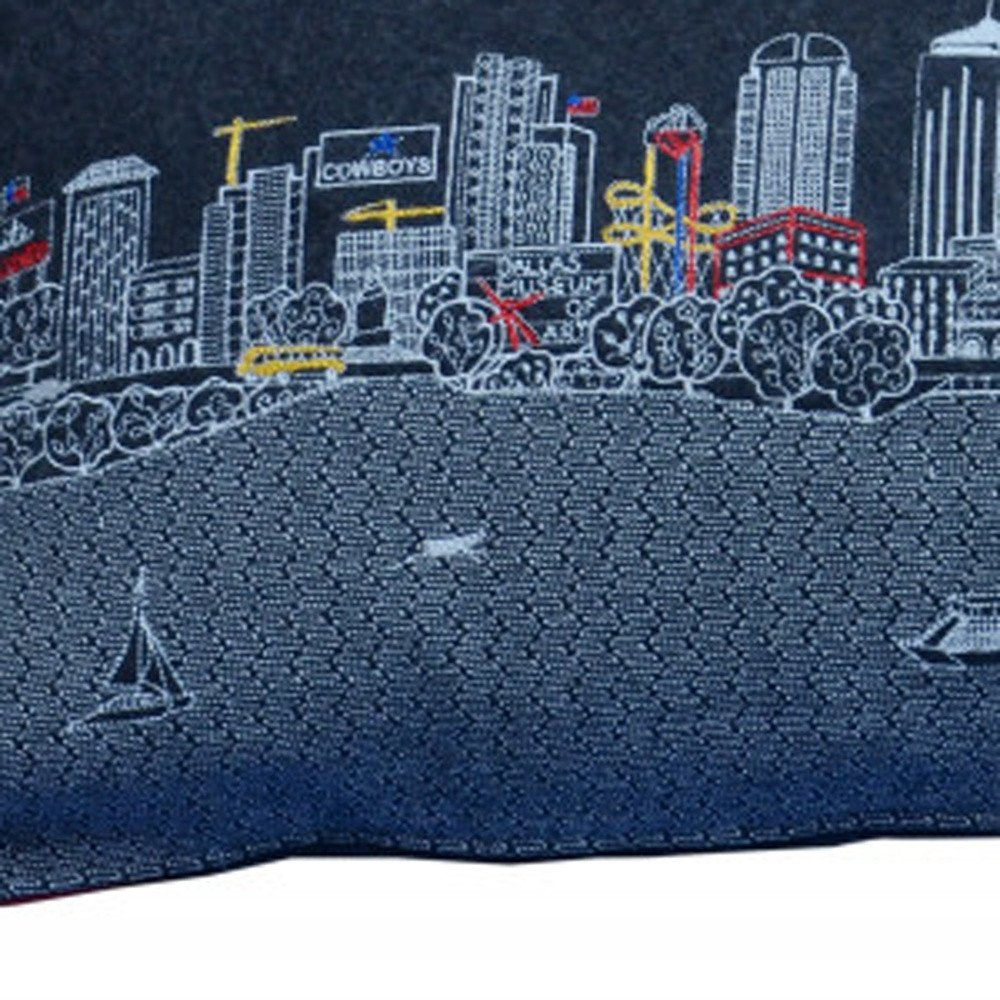 14" X 35" Dark Gray And White Dallas Nighttime Skyline Lumbar Decorative Pillow