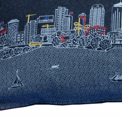 14" X 35" Dark Gray And White Dallas Nighttime Skyline Lumbar Decorative Pillow