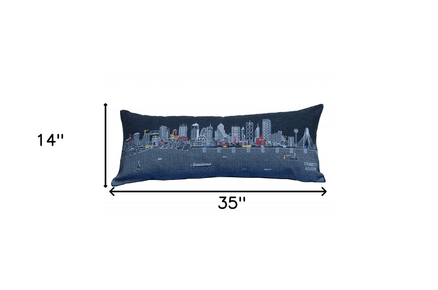 35" Black Dallas Nighttime Skyline Lumbar Decorative Pillow