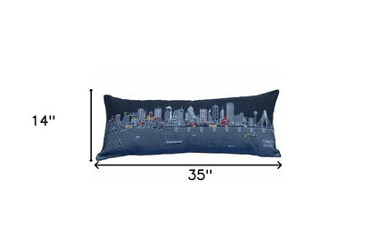 14" X 35" Dark Gray And White Dallas Nighttime Skyline Lumbar Decorative Pillow