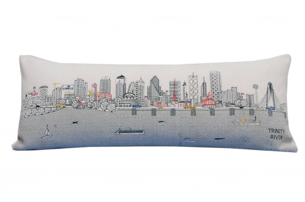 14" X 35" Cream Dallas Daylight Skyline Lumbar Decorative Pillow