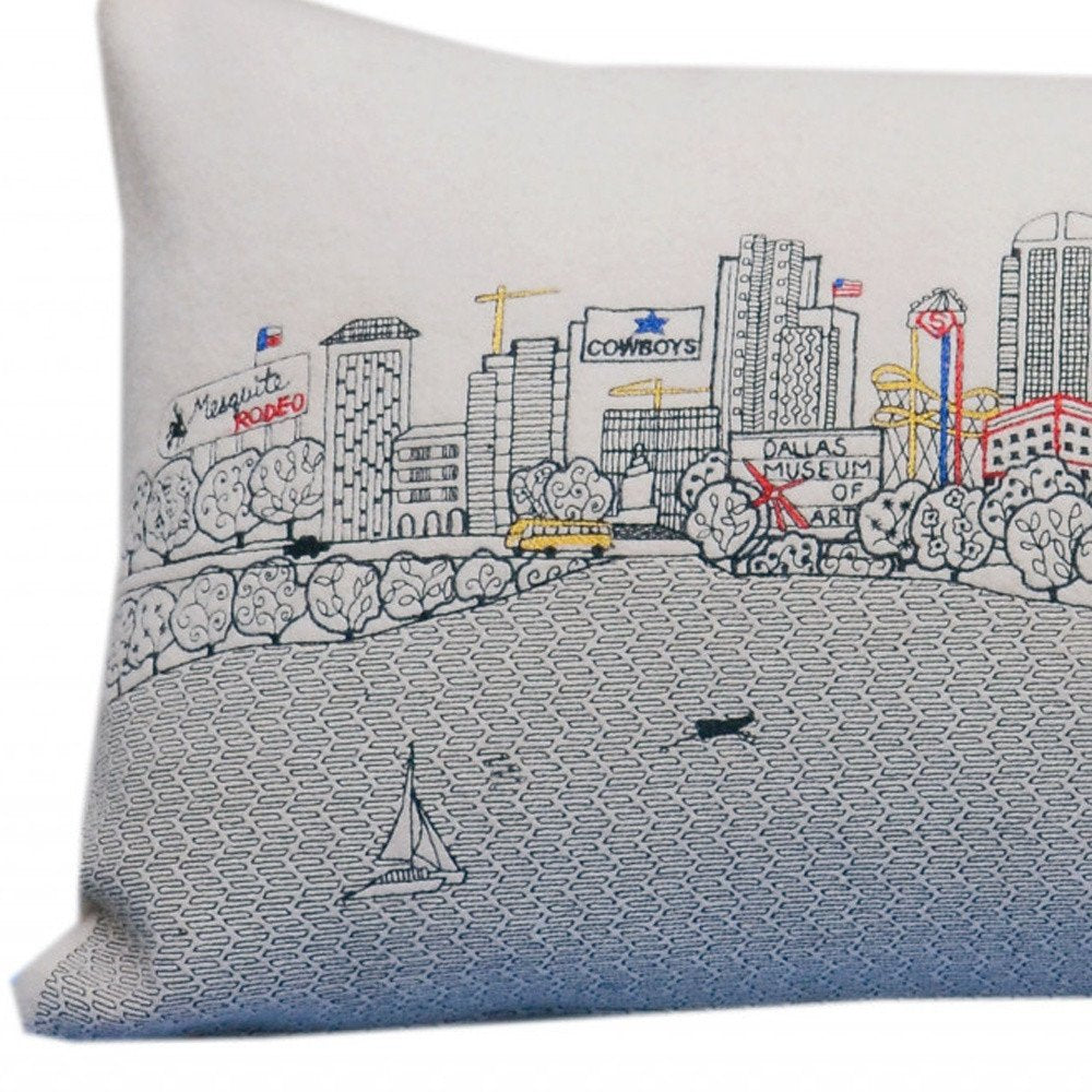 14" X 35" Cream Dallas Daylight Skyline Lumbar Decorative Pillow