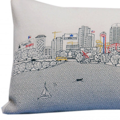 14" X 35" Cream Dallas Daylight Skyline Lumbar Decorative Pillow
