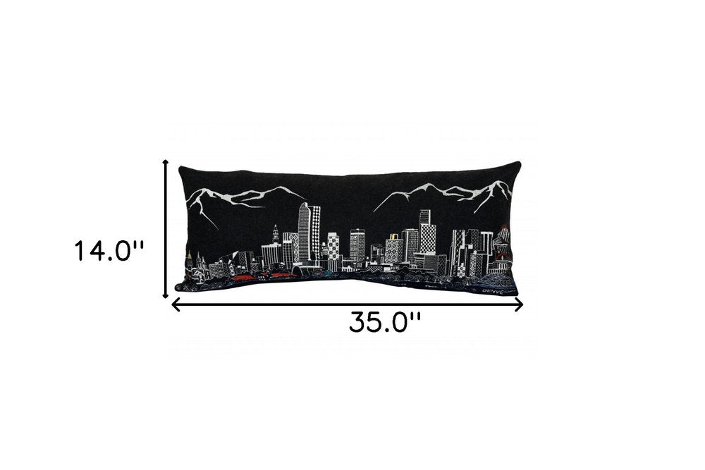 35" Black Denver Nighttime Skyline Lumbar Decorative Pillow