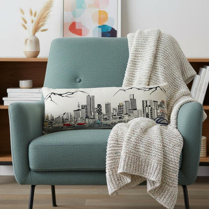 14" X 35" Cream Denver Daylight Skyline Lumbar Decorative Pillow