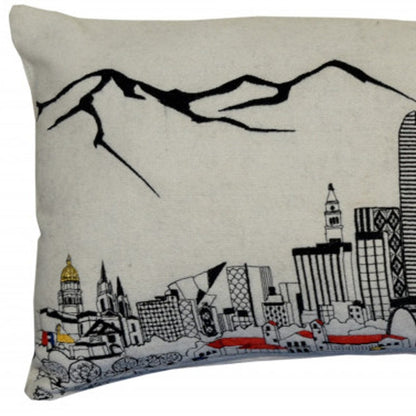 14" X 35" Cream Denver Daylight Skyline Lumbar Decorative Pillow