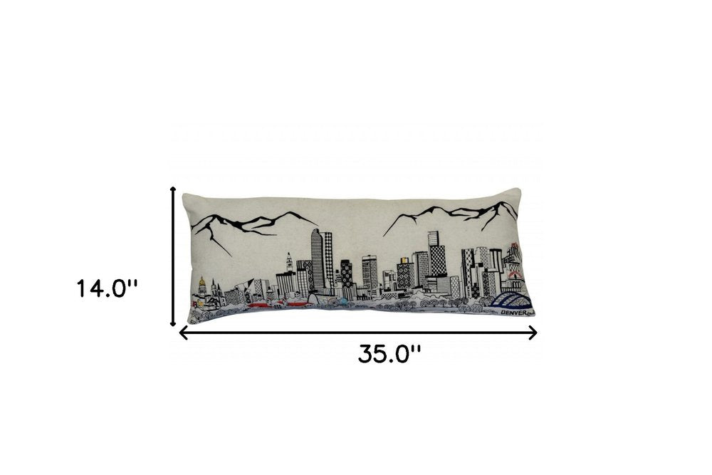 14" X 35" Cream Denver Daylight Skyline Lumbar Decorative Pillow