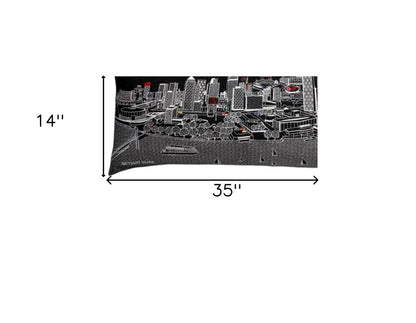 14" X 35" Dark Gray And White Detroit Nighttime Skyline Lumbar Decorative Pillow