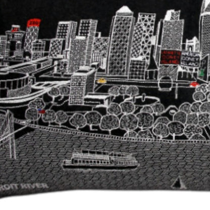 35" Black Detroit Nighttime Skyline Lumbar Decorative Pillow