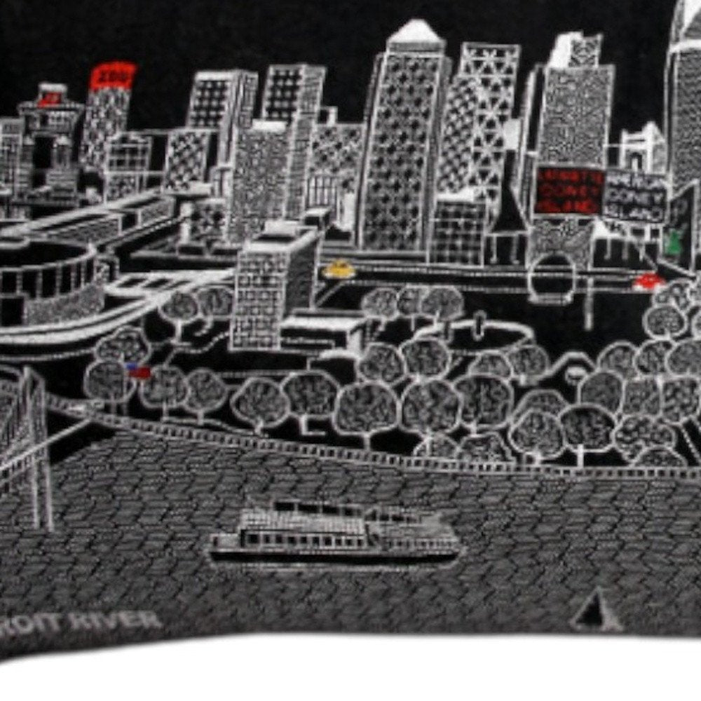 14" X 35" Dark Gray And White Detroit Nighttime Skyline Lumbar Decorative Pillow