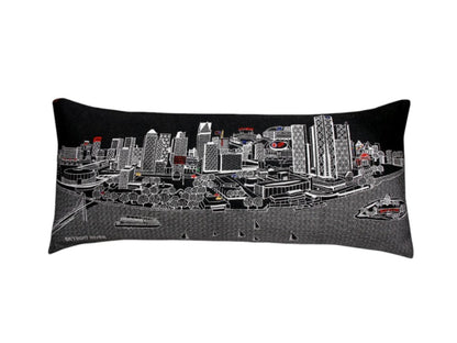 14" X 35" Dark Gray And White Detroit Nighttime Skyline Lumbar Decorative Pillow