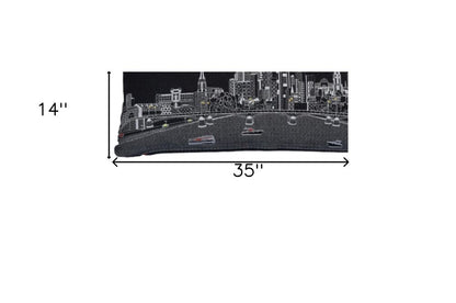 14" X 35" Black Gray and White Hometown Pride Wool Lumbar Throw Pillow