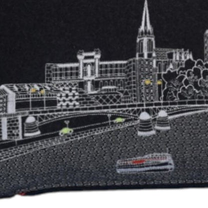 14" X 35" Dark Gray And White Lumbar Frankfurt Hometown Pride Wool Throw Pillow with Embroidery