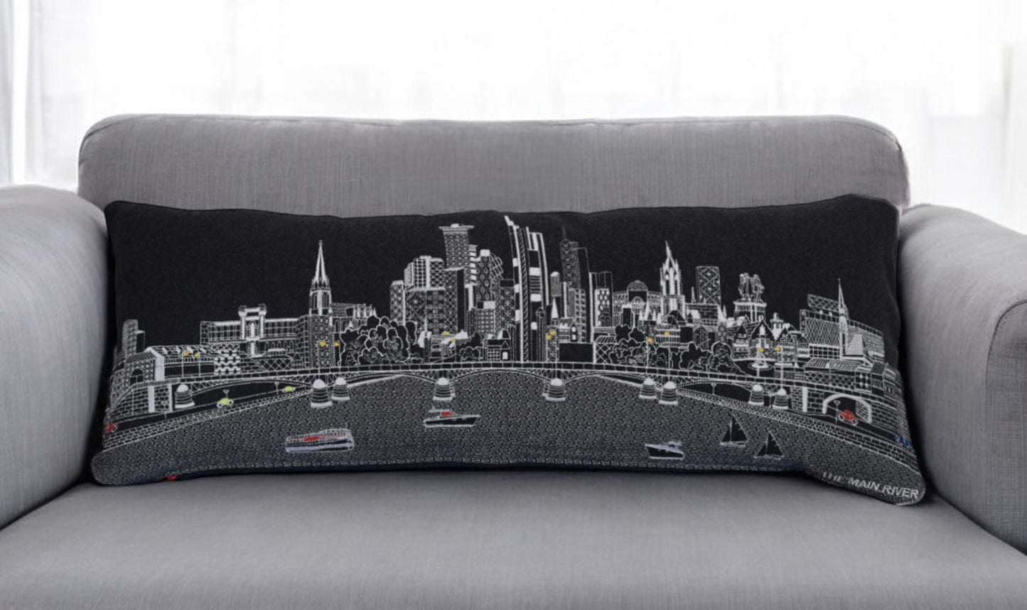 35" Black Frankfurt Nighttime Skyline Lumbar Decorative Pillow