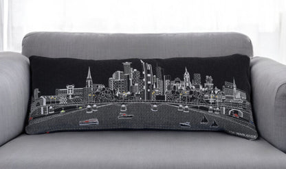 35" Black Frankfurt Nighttime Skyline Lumbar Decorative Pillow