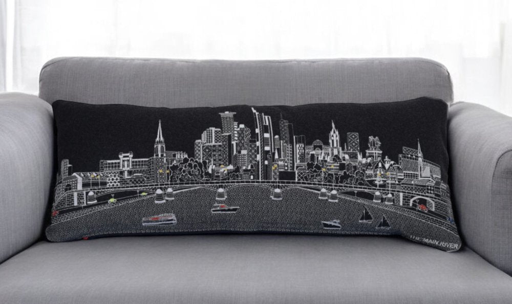 14" X 35" Black Gray and White Hometown Pride Wool Lumbar Throw Pillow
