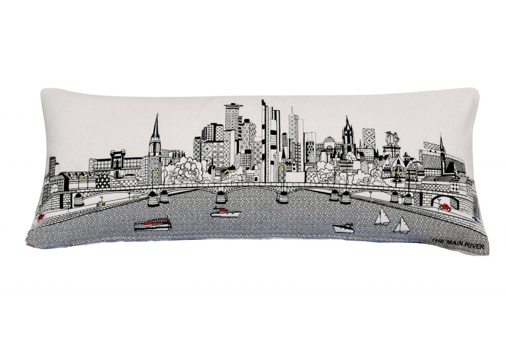 14" X 35" Cream Lumbar Frankfurt Hometown Pride Wool Throw Pillow with Embroidery